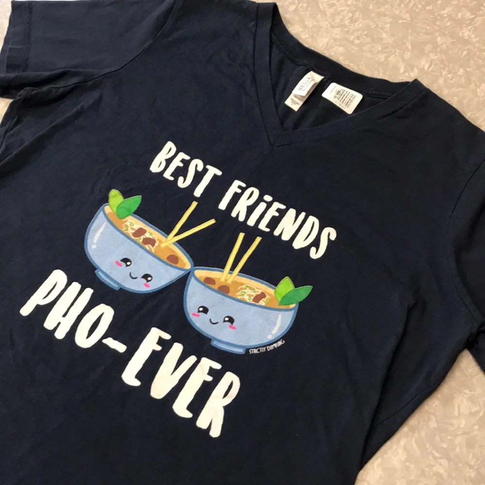 🍜 NEW Best Friends Pho-Ever Navy Novelty Tee T-Shirt, Size Large - Picture 3 of 6